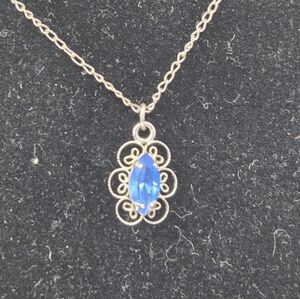 Sterling Sliver Filigree Pendant With Blue Stone Necklace